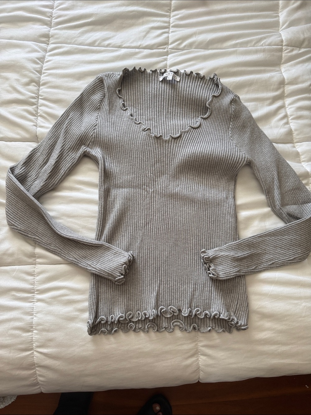 Ruffled Edge Ribbed Long Sleeve Top NWOT